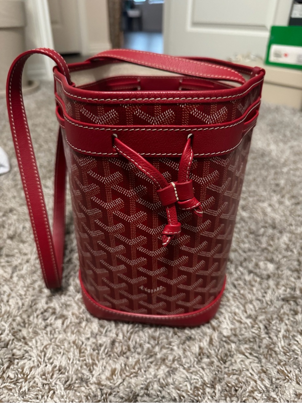 Goyard Red Bucket Crossbody Bag with Drawstring